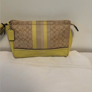 Coach Legacy Signature Yellow and Tan Cosmetic Bag/ Wristlet with tassel and Ht